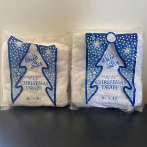 Lot of 2 Vtg Style Brite Star 36x48” Christmas Tree Drape White Flame Resistant